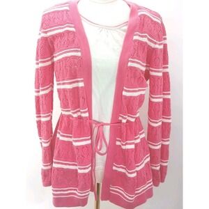 Northcrest Classic Open Front Knit Pink Stripe Cardigan Sweater Xl 100% Cotton